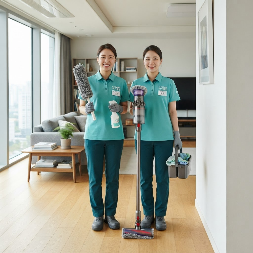 유니폼을 입은 마당발클린 전문 청소 직원들